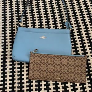 Coach light blue crossbody w coin purse insert